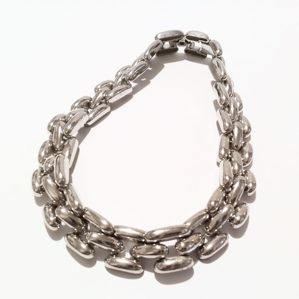 Vintage Silver Tone Chunky Triple Link Statement Necklace 17" - Picture 6 of 7